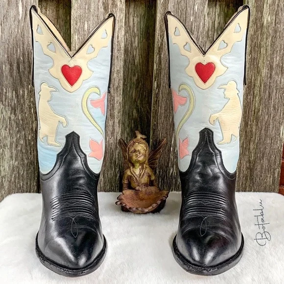 Larry Mahan Shoes Larry Mahan Rare Vintage Cowboy Heart Floral Inlay Cowgirl Western Boots 75 Poshmark